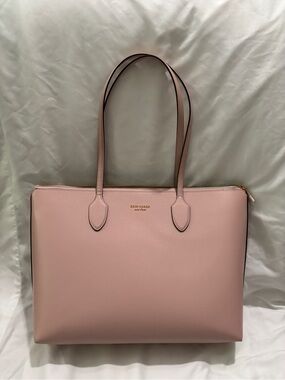 kate spade blush pink leather tote with gold logo